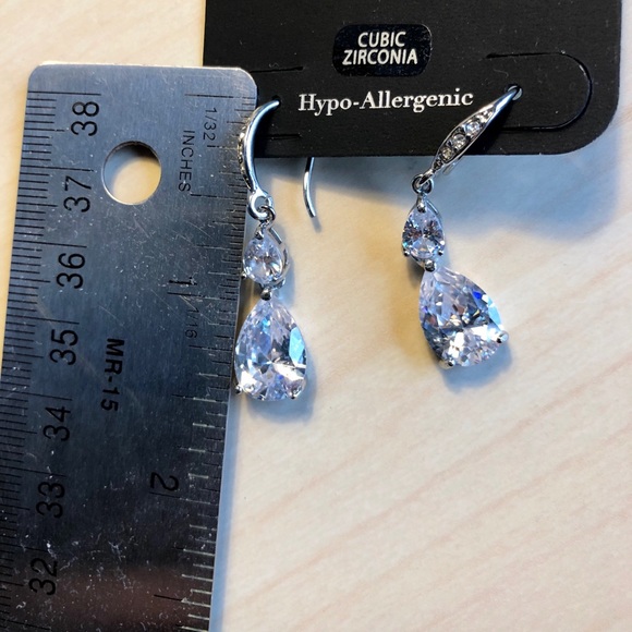RSVP Silver Cubic Zirconia Drop Earrings - Picture 2 of 4